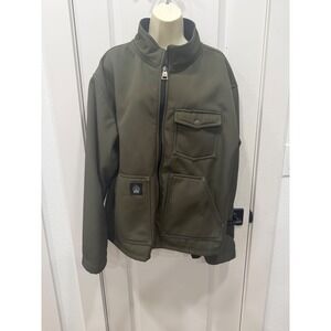 Mens Workwear Utility Jacket Green Full Zip Pockets Bear Logo